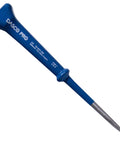 Heavy Duty Seven Inch Scratch Awl Rock Solid Drop Forged Steel Marking Tool With Dead On Precision for DIY work, blue handle, sharp tip.