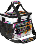 Insulated Picnic Backpack With Big 12x8.7x10in Lunch Tote Keeps Your Grub Fresh On The Go, vibrant boombox design on cover