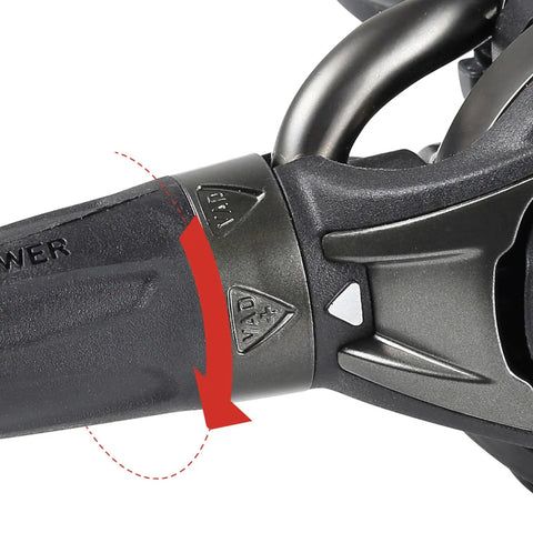 Close-up of Epic ADJ 82X Scuba Regulator Set showing pneumatically balanced first stage detail and rotating turret