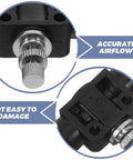 Slimline Pneumatic Needle Valve Set With Adjustable Air Flow Control And Push To Connect Fittings For Air Compressors PVC Plastic Material High Pressure Tolerance Ideal For Tight Spaces And Industrial Automation, black PVC valve close-up