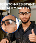 Real Deal ANSI Z87 Certified Safety Glasses featuring impact resistant anti fog and scratch resistant polycarbonate lenses worn by a worker.