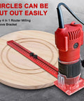 Slick 4 In 1 Router Milling Groove Bracket With Heavy Duty Aluminum Circle Cutting Jig cutting circles in wood.