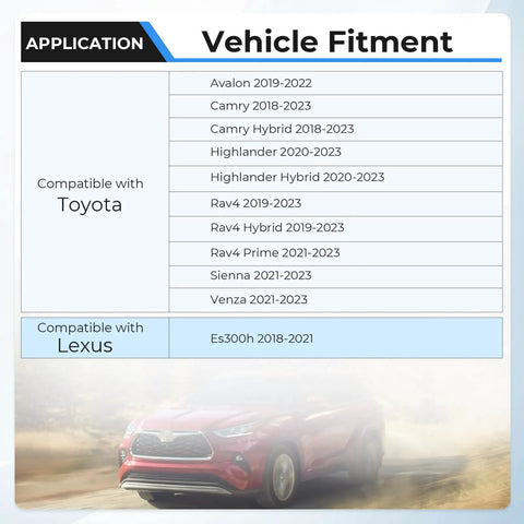 Vehicle fitment chart for High Performance Coolant Electric Water Pump For Toyota RAV4 Camry Avalon Sienna Venza Lexus ES300H.