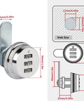 Diagram and dimensions of Six Piece Silver Combination Cam Lock Set For Cabinets And Drawers Built Tough Chrome Zinc Alloy Password Locks