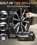 5 Ton 12V Electric Car Jack With Dual Motors, Hydraulic Lift, Built In Inflator And Impact Wrench, Quick Tire Inflation, Non Slip Cross Groove Base, Adjustable Height 5.9 To 17.7 Inches, Stable And A Real Beast Of A Tool., car tire inflator with pressure gauge