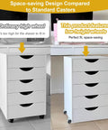 Comparison of ordinary high wheels and 2 Inch Low Profile Caster Wheels For Trundle Bed, Cabinet Roll Out Bed, And Drawer With Screws 4 Pack, installed on drawers.
