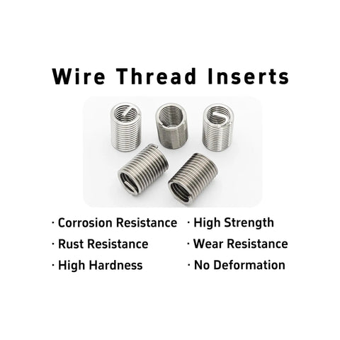Heavy Duty 10 Piece Metric M8 1.25 Thread Repair Insert Kit 304 Stainless Steel Helical Coil Sleeve close-up of wire thread inserts.