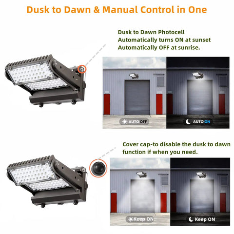 100W Rotatable LED Wall Pack Light for Outdoor Areas A Real Workhorse 5000K 14000LM ETL Listed Adjustable Head with control options