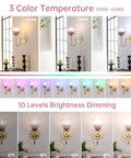Pair Of Vintage Battery Powered Wall Sconces With Massive 5000Mah Cell And Smart Remote Dimmable Tulip Pink Shades showing color temperatures and brightness levels.