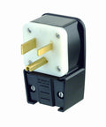 Industrial Grade 50 Amp 250 Volt Angled Plug With Grounding, Straight Blade, Nylon Body, Model 9650-P Black, front view