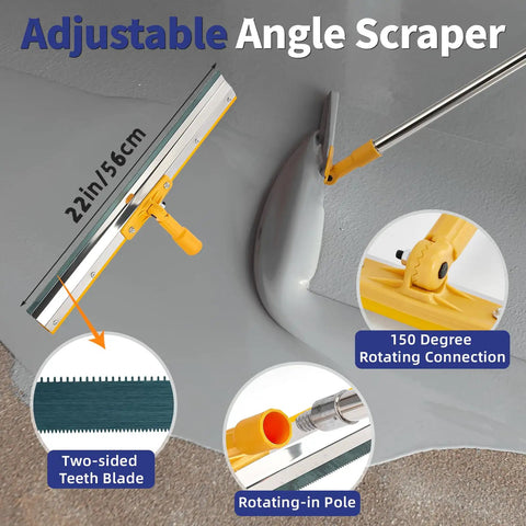 Pro Grade Self Leveling Concrete Tool Kit with adjustable angle scraper and 22in stainless steel dual-teeth blade for epoxy floors.