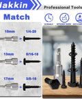 202-Piece Hex Lag Screws Kit With 304 Stainless Steel Black Oxide Bolts, washers, and hex socket drivers with size indications