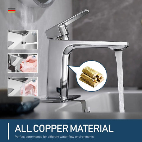 Chrome One Hole Bathroom Faucet With Single Handle Control Solid Brass Construction Pop Up Drain And Included Supply Lines