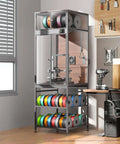 Enclosed 3D Printer Cabinet With 48 Spool Filament Storage, Ventilated Enclosure, Built In LED Light shown in workshop setting.