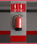 8 Pack 3D Fire Extinguisher Signs With Down Arrow For Easy Emergency Guidance, Double Sided Acrylic V Sign installed above extinguisher