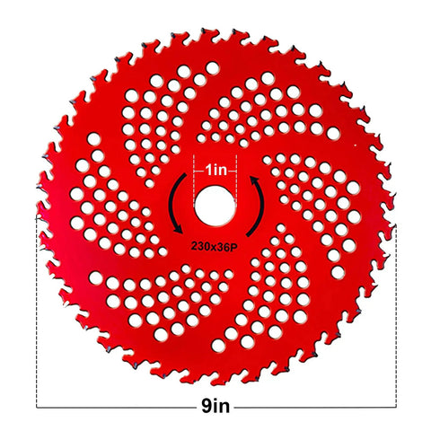 Steel Trimmer Head With 6 Blade Razors And 36 Tooth Brush Cutter Blade 65Mn Steel 9in diameter red cutting blade