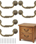 4.5 Inch Center Drawer Pulls Six Pack Antique Bronze Bail Drop Handles For Dresser Cabinet Knobs Vintage Style Furniture Pulls With Screws 114 Mm