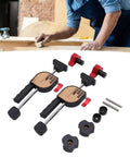 Two Piece Bench Clamp Kit For Woodworking with non-slip jaws and scratch resistant pads, shown on a workbench with tools.
