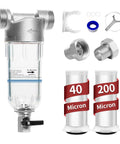 Spin Down Sediment Filter For Whole House Use 40 And 200 Micron Reusable Stainless Mesh Protects Pipes And Faucets components