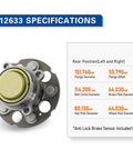 Wheel Hub and Bearing Assembly for Honda CR V 2017 2022 Rear Left and Right Replacement specifications with measurements