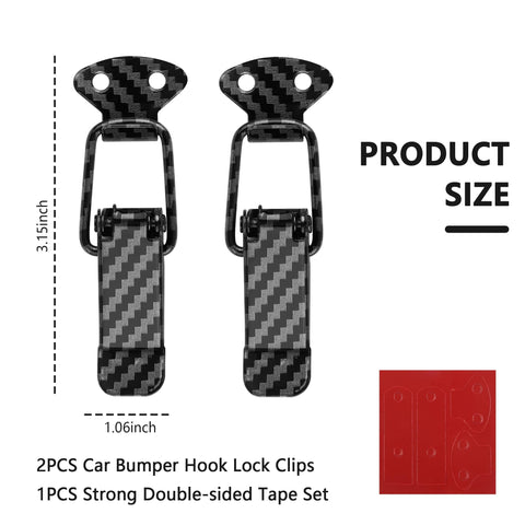 2 Pack Car Bumper Clips Hook Lock Kit With Carbon Fiber Hood Pins Toggle Clamp for Quick Fix and Release Universal
