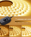 Dimmable 16.4Ft White LED Strip Light 3000K Warm White Tape Lights For Your Home Setup Kitchen Under Cabinet Bedroom Vanity display
