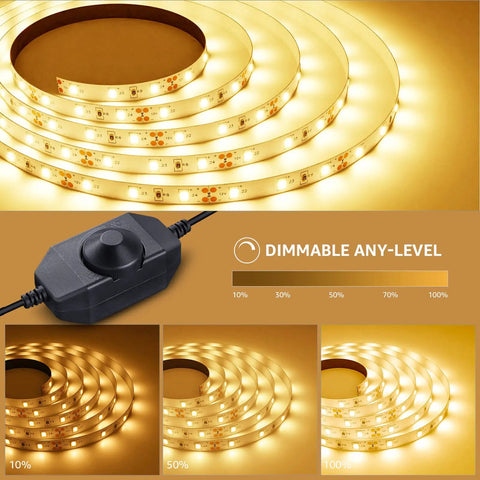 Dimmable 16.4Ft White LED Strip Light 3000K Warm White Tape Lights For Your Home Setup Kitchen Under Cabinet Bedroom Vanity display