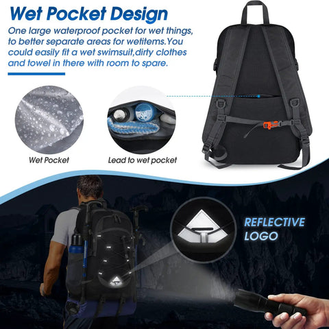 40L Packable Hiking Backpack For Men And Women Lightweight Waterproof Daypack Wet Pocket Reflective Logo Outdoor Use