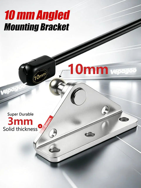 10mm Ball Stud Mounting Bracket For Gas Struts Lift Supports Used On Windows Trunks Cabinets Campers Trailers Tool Boxes And More, L Type Bracket Kit With Four Mounts And Twenty Screws Fits 10mm Ball Head Heavy Duty Silver, angled steel bracket