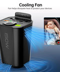 Car Power Inverter Converts DC 12V To 110V AC With Cup Holder Mount showing cooling fan feature for safe device charging.