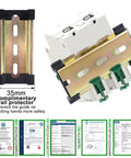 Heavy Duty Solar Disconnect Switch Rated For 125 Amps And 1000V DC showing the DIN rail protector and certifications for safe installation.