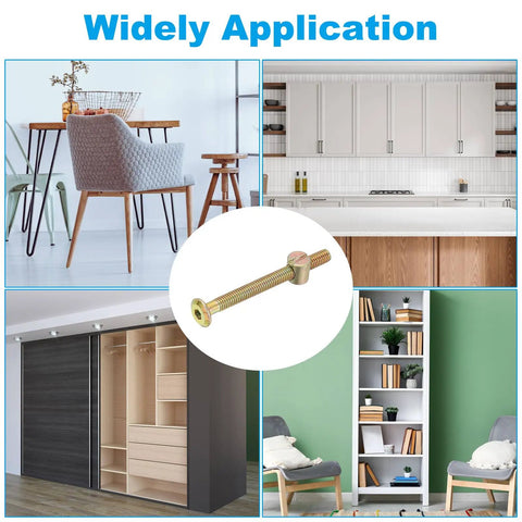Beefy M6 X 65mm Bunk Bed Bolts Kit with hex socket screws and slotted nuts, shown in furniture settings for assembly use