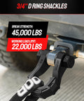 Beefy Heavy Duty D Ring Shackles Two Pack With Seven Eighths Inch Pin Forty Five Thousand Pound Break Strength attached to vehicle