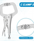 Heavy Duty Locking C Clamp Set Ten Pieces Six Inch Vise Grip Welding Clamps With Swivel Pads and Regular Tips close-up