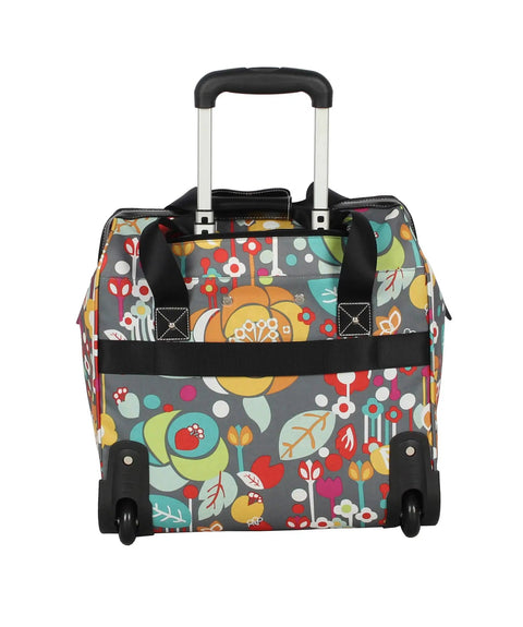 Underseat Rolling Carry On Bag With Pattern Design, Wheeled Cabin Tote For Easy Travel, front view with ergonomic handle.