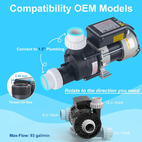 Top Shelf 1Hp Hot Tub And Spa Bath Pump Replacement That Works Like A Charm On 115 Volts shown connecting to 1.5 inch plumbing.