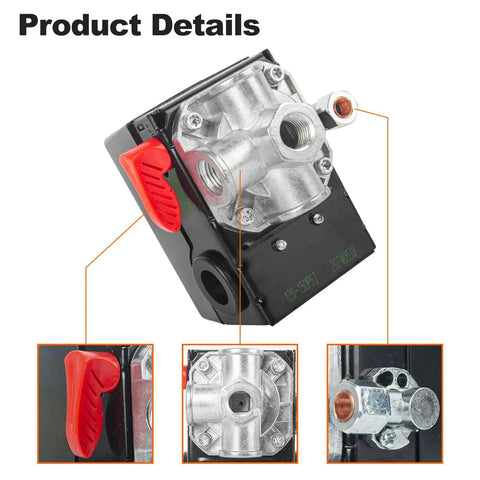 Air Compressor Pressure Switch Replacement For 150 Or 120 PSI 4 Port 120V Systems D26612 ZD26612 component details