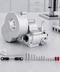 Beefed Up Aluminum Alloy RC Transmission Gearbox For 1-10 Scale Crawler Cars, detailed view with mounting accessories