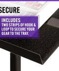 Close-up of Keyboard Stand Tray Accessory For 1 Inch Tubing with secure hook and loop strips for attaching gear.