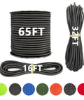 65FT, 32FT, and 16FT lengths of black Three Sixteenth Inch by Sixteen Foot Marine Grade Bungee Cord Elastic Shock Cord
