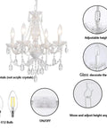 Plug In Crystal Ceramic White Chandelier With Clear Cord And Toggle Switch, Four Light Hanging Pendant Lamp Super Bright For Kitchen Dining Room Foyer Bedroom Instant Glow Up with real crystals and adjustable height.