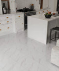 Modern kitchen with 12x12 Inch Vinyl Floor Tiles Peel And Stick White Marble Waterproof Self Adhesive Sticker Tiles