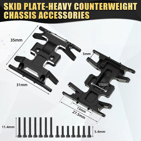 Skid plate and heavy counterweight components from Beefed-Up 7-In-1 RC Crawler Upgrade Kit For Axial SCX24 1/24 with screws.