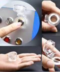Clear And Rugged 16mm Protective Cover Set Two Pack For Push Button Emergency Stop Key And Selector Switches IP66 Waterproof With Tight Seals Water Dust And Oil Fits Five Eighth Inch Mount Hole showing installation and usage in hand.