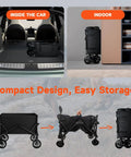 Collapsible Folding Wagon With Dual Cup Holders, Heavy Duty Utility Cart For Camping, Shopping, And Sports shown folded for storage