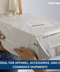 Hands holding a White Poly Mailers 10x13 Pro-Grade Durable Waterproof Tear-Proof Shipping Envelopes With Strong Self-Sealing Adhesive
