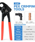 All-In-One PEX Crimp Tool Kit For One Half And Three Quarter Inch Copper Crimp Rings, Includes Cutter, Copper Ring Removal Tool