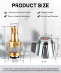 4 Inch Brass Faucet Handle Replacement Stem Assembly Kit dimensions for Kitchen and Bathroom Knobs, Leak Proof Brass Cartridge