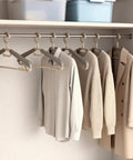 6 Pack Heavy Duty Plastic Extra Wide Arm Hangers 15 To 23 Inches With Swivel Hooks For Coats Jackets Dresses Shirts Pants And Trousers Space Saving Closet Organizers In Grey And Tan with shirts and jackets hanging