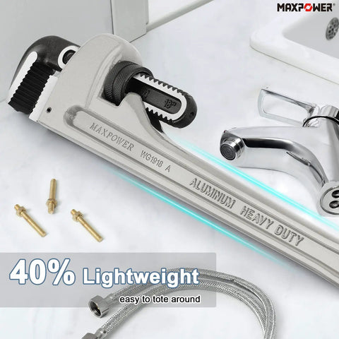 Aluminum Pipe Wrench Set For 10 Inch 14 Inch And 18 Inch Pipes With 1 Inch 2 Inch And Two And A Half Inch Jaw Capacity Lightweight Straight Plumbing Wrenches